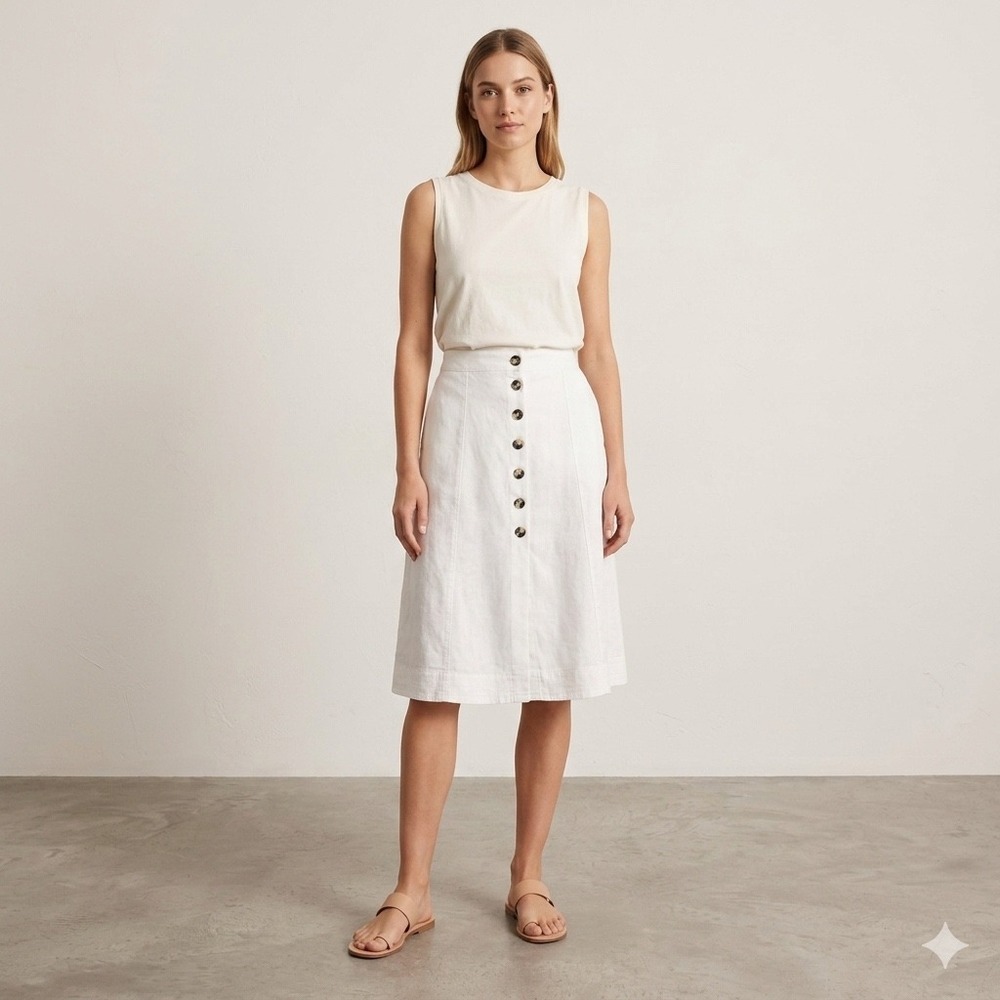 Universal Thread Midi Skirt Womens XXL White Linen Blend Button Front Coastal